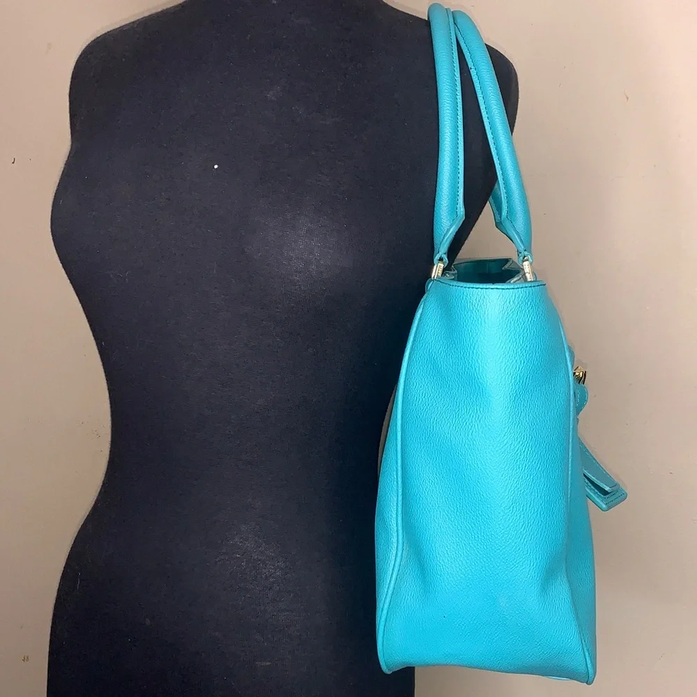 Tory Burch Turquoise/Gold Leather Tote